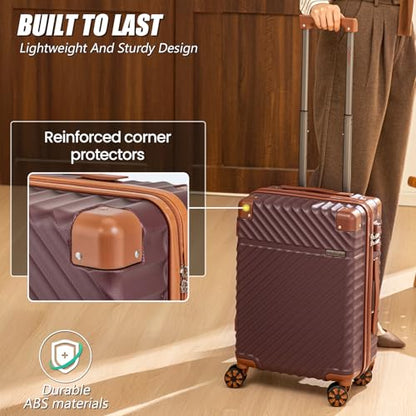 Cosbarn Carry On Luggage 22x14x9 Airline Approved, Hardside 20 Inch Carry on Suitcases with Wheels, Hard Shell ABS Lightweight Carry on Luggage Set, Travel Suitcase Set with TSA Lock, Burgundy - color: Burgundy, size: 3 Piece Sets (20/BP/TB)