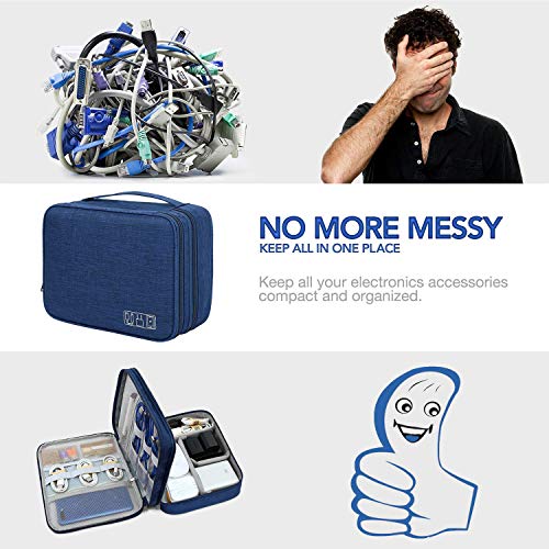 OrgaWise Electronics Organizer, Electronic Accessories Bag Travel Cable Organizer Three-Layer for iPad Mini, Kindle, Hard Drives, Cables, Chargers - color: Three-Layer-Navy