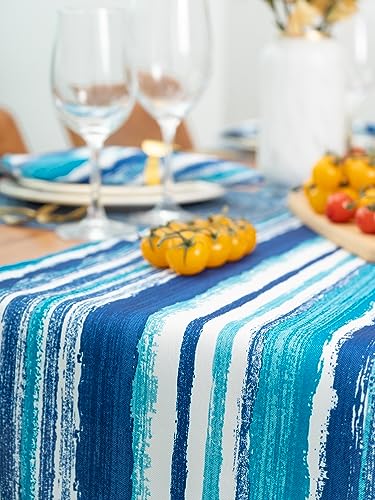 YiHomer Indoor Outdoor Tabletop for Spring Summer Decorations, Picnics and Dinner Parties - Stain and Water Resistant, Crayon Art (Ocean), Table Runner, 14 x 72 - size: 14" x 72" (Runner)