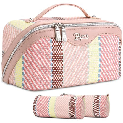 BOYATU Travel Makeup Bag Cosmetic Bag for Women: 3 Pcs Set Make up Bag with Compartments - Waterproof Vegan Leather Toiletry Bags with Handle - Makeup Organizer for Travel Essentials(C-3-Pink) - color: C-3-Pink