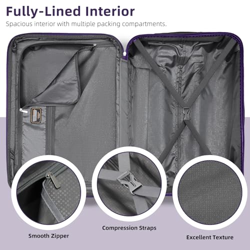 LARVENDER Luggage Sets 6 Piece Hardshell Expandable Suitcases with Spinner Wheels TSA Lock, Lightweight ABS Travel Carry On Suitcase Set for Women, Grape Purple - color: Grape Purple, size: 6 piece set