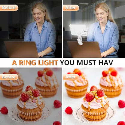 BANSINE Portable LED Photo Light - USB-Rechargeable, Up to 6500K Color Temperature for Selfie, Zoom Conference, Video, Makeup - color: Whte