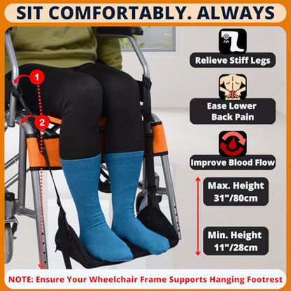Premium Wheelchair Footrest Hammock, Anti-Slip Foot Sling for Wheelchair Foot Rest Replacement, Adjustable Leg Rest for Rollator w/Rigid Base, Leg Hammock for Walker, Wheelchair Accessories