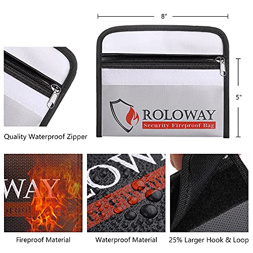 ROLOWAY Small Fireproof Bag (5 x 8 inches), Non-itchy Fireproof Money Bag for Cash, Valuables, Passport, Currency & Keys (2-Pack) - size: 8 x 5 inch, style: Silver & Black Bag