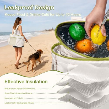 Odoland Soft Cooler Bag - Leakproof & Insulated, 2-in-1 Collapsible Design, Dry/Wet Separation, Large Soft Sided Cooler with Multi-Pocket Design for Beach, Picnic, Camping, Day Trip, Family Size - color: White Green
