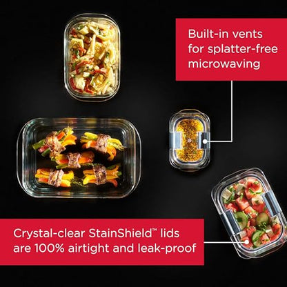 Rubbermaid Brilliance Glass Food Storage Containers, Assorted Sizes, Set of 9, BPA-Free, Leak-Proof, Clear - size: Assorted Sizes (18-Piece)