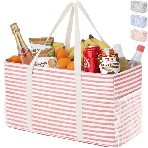 Lifewit Extra Large Tote Bag, Reusable Grocery Bags with Metal Wire Frame and Handles, Standing Utility Foldable Shopping Bags for Storage, Picnics, Beach, Laundry, Car, 46L, 1 Pack, Pink - color: Pink