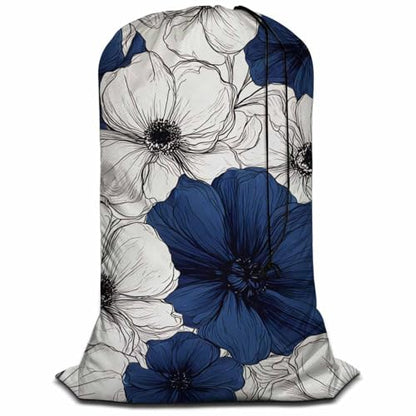 Swono Wild Flower Extra Large Huge Heavy Duty Polyester Laundry Storage Bag with Drawstring, Dark Navy Blue Floral Sketch Washable Travel Dirty Clothes Bag Hamper Liner - color: Wild Flower