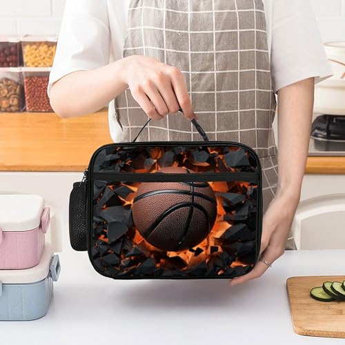 Basketball Lunch Bag Insulated Reusable Lunch Box Cooler Thermal Tote Bag For Teenage Boys Girls School Beach - color: Basketball