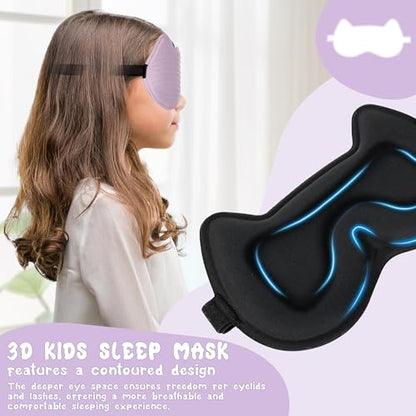 Kids Sleep Mask Eye Mask: 3D Contoured Cup Sleeping Masks, Blindfold with Adjustable Strap, Kids Eye Cover for Boys, Girls, Teens, Pressure-Free with Memory Foam Face Mask for Sleeping (Purple) - color: Purple