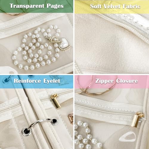 Travel Jewelry Organizer Case,Small Jewelry Bags for Traveling, Jewelry Binder with 24 Pcs Clear Zipper Velvet Pouches (Pink) - color: Pink