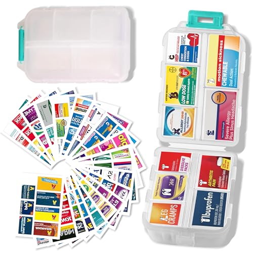 iouwei Large Pill Organizer with Medicine Labels - 7 Day Travel Daily Container, Mini Medication Storage Case (White, 161 Labels) - color: White, size: Large