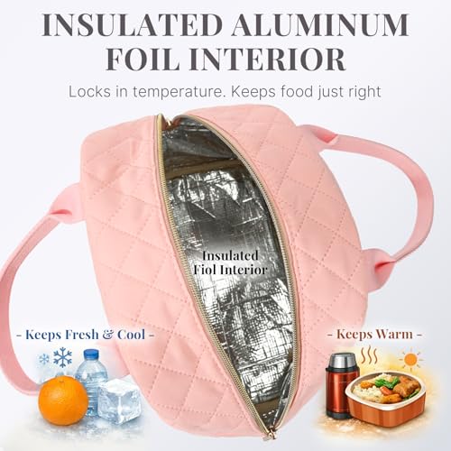 LOVELYWIND Lunch Bag for Women, Insulated Lunch Box, Reusable Water-Resistant Lunchbox Cooler with Front Pocket, Large Capacity Lunch Tote Bag for Work, Travel, Picnic - color: Pink