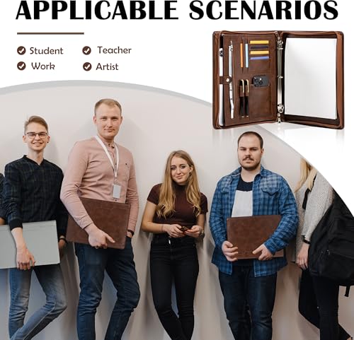 Professional 3-Ring Portfolio Organizer A4 Padfolio with Zipper, Premium PU Leather Business Planner Folder for Resume, Interview, Office, and Travel – Dark Brown - color: Brown