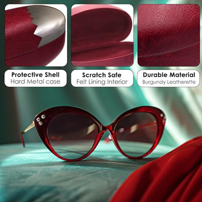 MyEyeglassCase® Large Hard Sunglasses Case | fits Large curved Sunglasses, with microfiber bag and cleaning cloth - color: Cranberry Burgundy
