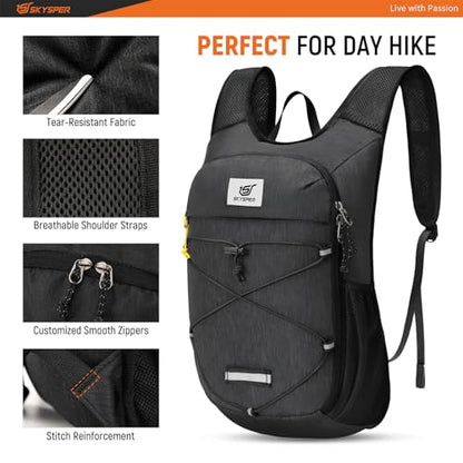 SKYSPER Foldable Hiking Backpack - 10L/15L Small Lightweight Daypack Breathable Travel Backpacks - color: Black, size: 15 l