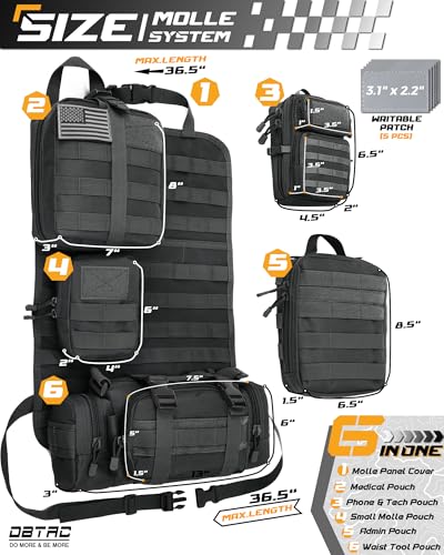 DBTAC Tactical Molle Car Seat Organizer | Vehicle Back Panel with 5X Detachable Pouches, US Flag & Writable Reflective Patch for Cars, Trucks, SUVs, Sedans - color: Black