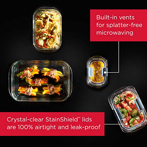 Rubbermaid Brilliance Glass Food Storage set of 4 containers 8 total pieces (4 containers + 4 lids) for Lunch Meal Prep and Leftovers Dishwasher and Oven Safe Clear/Grey - size: Assorted Sizes (8-Piece)
