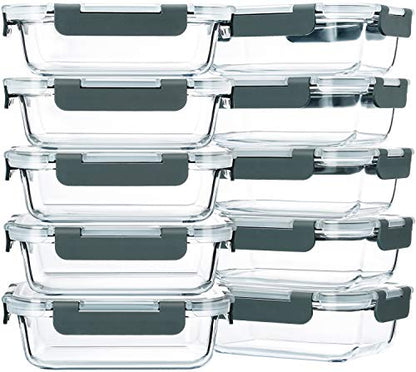 M MCIRCO 10-Pack,22 Oz Glass Meal Prep Containers,Glass Food Storage Containers with lids,Lunch Containers,Microwave, Oven, Freezer and Dishwasher (Gray) - color: gray