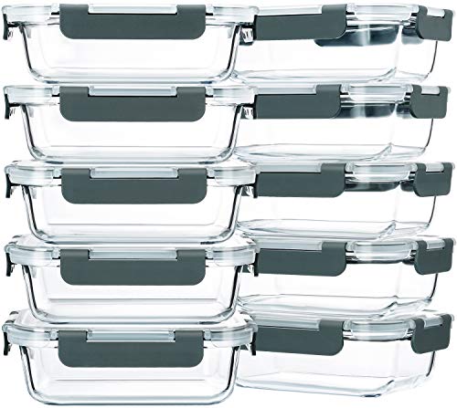M MCIRCO 10-Pack,22 Oz Glass Meal Prep Containers,Glass Food Storage Containers with lids,Lunch Containers,Microwave, Oven, Freezer and Dishwasher (Gray) - color: gray
