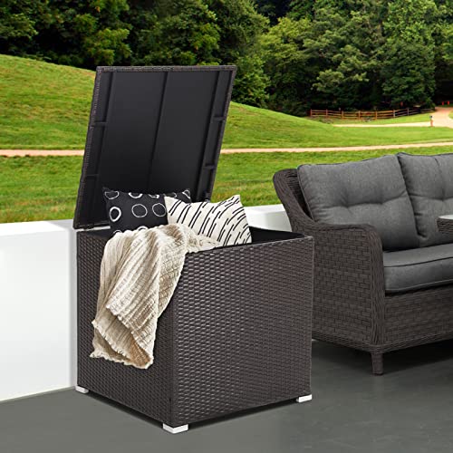 RELAX4LIFE Outdoor Storage Box 72-Gallon - Outside Wicker Storage Bin with Waterproof Zippered Liner, Gas Strut, Package Delivery Boxes for Outside, Accessories, Garden Tools Storage Deck Box