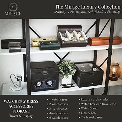 Watch Roll Case Organizer - Watch Travel Case for Men and Women - 3 Watch Carrying Case and Display - Jade Black with Mahogany Brown Interior Vegan Leather - color: Jade Black 3-watch case