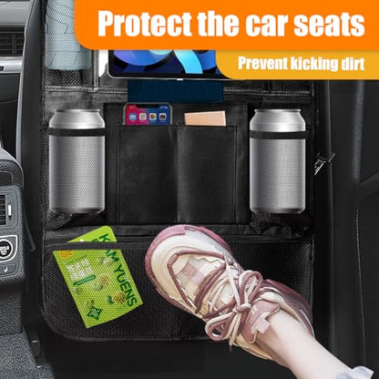 ZIMISI Car Backseat Organizer, Oxford Cloth Kick Mats Back Seat Protector with 9 Pockets & Clear Tablet Holder, Universal Waterproof Car Road Trip Essentials Storage Accessory (2PCS) - size: 2PCS