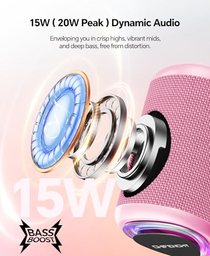 Portable Bluetooth Speaker Beach Essentials: Powerful Crystal Clear Sound/Dynamic Light/IPX5 Waterproof/All Day Playtime/Wireless BT 5.3/TWS Paring, Dad Gifts, Outdoor|Travel|Camping|Pool Accessories - color: Pink