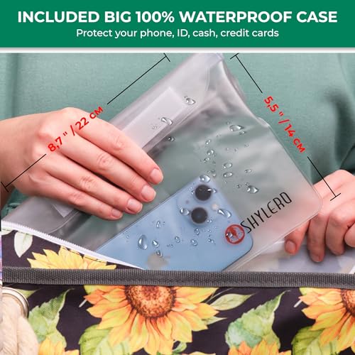 Beach Bag and Pool Bag Has Cooler Pocket, 7 Pockets Total, Zip Top. Family Size Waterproof Beach Tote - color: Blooming Sunflowers
