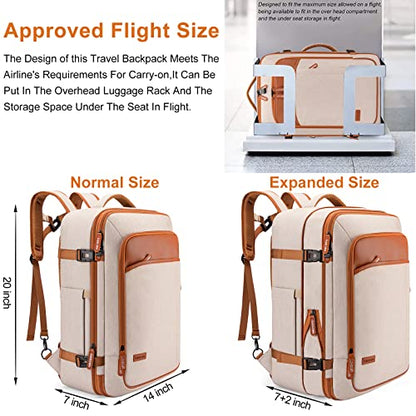 Lumesner Carry on Travel Backpacks, Extra Large 40L Flight Approved Bag for Men & Women,Expandable Suitcase Backpack With 4 Packing Cubes,Water Resistant Luggage Daypack Business Weekender Bag, Beige - color: Beige