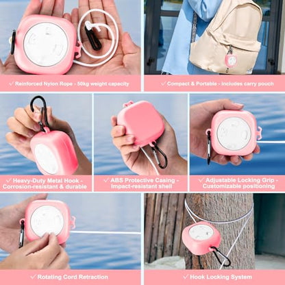 6 Pack Fodable Travel Hangers with Clips & Adjustable Clothesline, Portable Collapsible Hangers with Storage Bag for Suitcase, Hotel, RV, Cruise Essentials Set (Pink) - color: Pink