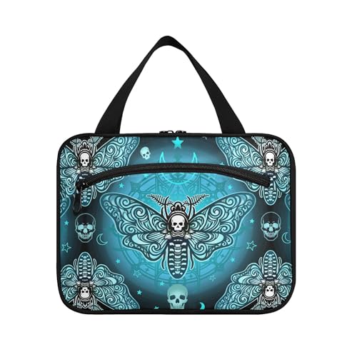 MNSRUU Hanging Toiletry Bags for Women Travel, Gothic Butterfly Skull Blue Toiletry Organizer Portable Travel Toiletry Bags Clear Wash Bags Makeup Bag Cosmetic Bag - color: Skulls 088