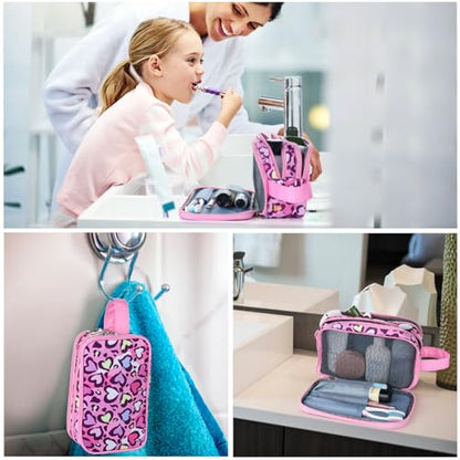 Cheetah Kids Toiletry Bag for Girls, Travel Toiletry Bag for Little Young Girls Cosmetic Bag Makeup Bag Waterproof Hanging Wash Bag Toddler Toiletries, Pink Leopard - color: Cheetah-Pink