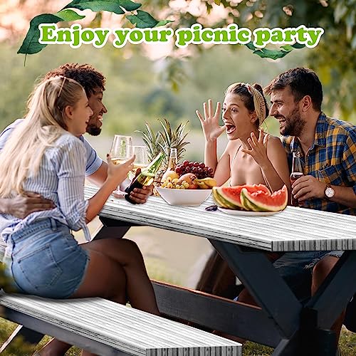 Boao 3 Pcs Vinyl Picnic Table Cover with Bench Cover 6 ft 30 x 72 Inch Waterproof Fitted Tablecloth Flannel Backing Rectangular Elastic Edged for Camping Outdoor Patio Travel(Birch) - color: Birch