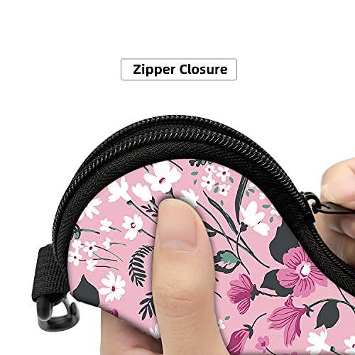 Sunglasses Soft Case with Carabiner Ultra Light Neoprene Zipper Glasses Case - color: Pink Flower