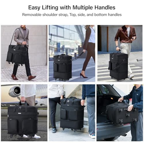 Hanke Expandable Collapsible Luggage with Wheels, Black Upgrade Version 2, 98L, Water-Resistant, 5 Spinner Wheels, 3 Pockets, Polyester, 19x13x27.2 inches, 6.1lb, Carry-On Luggage, Travel, Vacation - color: Black Upgrade Version 2
