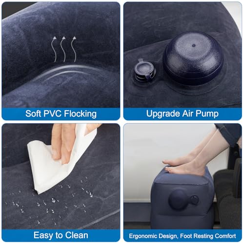 1 Pack Inflatable Travel Foot Pillow,Inflatable Leg Pillow Outdoor Stool, Adjustable 3 Layers Height Leg Rest Pillow for Airplane, Office, Home, Trains, Cars (1Pack Navy) - color: 1pack Navy