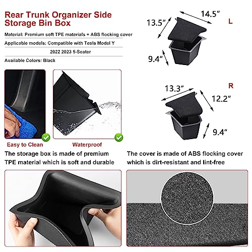 x xotic tech For Model Y 2022 2023 2024 2025 Rear Trunk Side Storage Organizer Bins Grocery Box with Lid Cover Packet Holder Compatible with Tesla Model Y (5-Seater, After July 2022) - size: Model Y 5-Seater (2022-up)