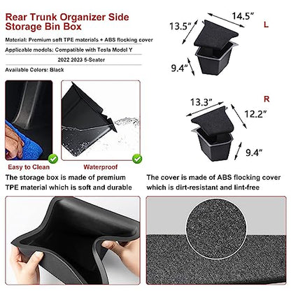 x xotic tech For Model Y 2022 2023 2024 2025 Rear Trunk Side Storage Organizer Bins Grocery Box with Lid Cover Packet Holder Compatible with Tesla Model Y (5-Seater, After July 2022) - size: Model Y 5-Seater (2022-up)