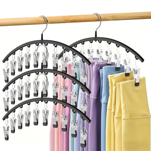 Legging Organizer for Closet, Metal Yoga Pants Hangers 4 Pack w/10 Clips Holds 40 Leggings, Space Saving Hanging Closet Organizer w/Rubber Coated Closet Organizers and Storage, Black - color: Black, size: 4 Pack