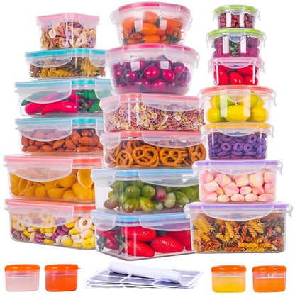 RockBerry 46 PCS Food Storage Containers with Lids Airtight- Plastic Container for Pantry Kitchen Organization-Microwave Dishwasher,Freezer Safe 100% Leak Proof (23 Stackable Boxes-23 Lids) - color: 46Pcs