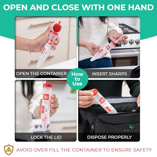 Sharps-Shuttle - Single Use Travel Sharps Container for Needles Syringes - Portable Small Sharp Containers with Locking Lid, Puncture Resistant Transportable Needle Disposal Containers 6 Pack - size: 6.5in Pointed-End (6Pk)