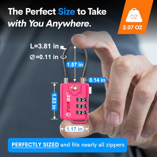 TSA Approved Cable Luggage Locks, Re-settable Combination with Alloy Body - color: 4 Colors Cable 4 Pack
