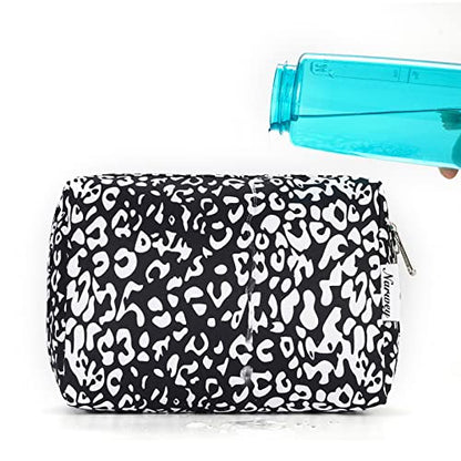 Narwey Cute Cheetah Makeup Bag Travel Cosmetic Bag Organizer Toiletry Bag Make Up Bags with Compartments for Women Girls (Large, Black Leopard) - color: Black Leopard, style: Large
