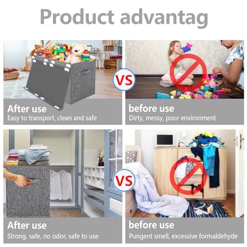 Collapsible Toy Storage Bin with Lid, 82L Large Capacity - Gray Neutral Space-Saving Organizer for Playroom, Bedroom & Nursery, Foldable Design - color: Gray
