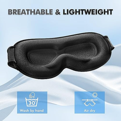 Sleep Eye Mask for Men Women, Sleeping Mask for Side Sleeper, Travel Blackout Night Blindfold Eye Shade Cover with Adjustable Strap (Ebony) - color: Ebony