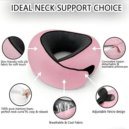 Travel Neck Pillow- 360° Ergonomic Memory Foam Travel Neck Pillow Airplane,Premium Breathable Relief Neck Pain for Long Flights,Car & Office（Pink - color: Pink