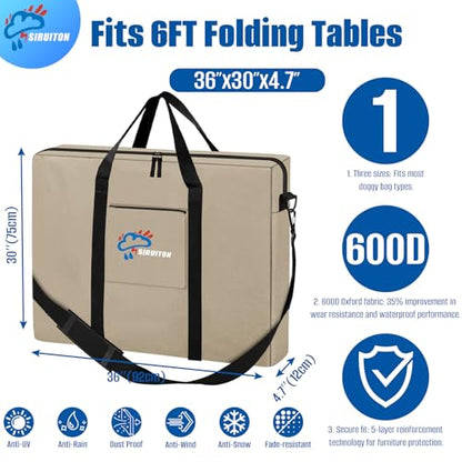 SIRUITON Folding Table Storage Bag, Portable 600D WaterProof Carry Bag for Folding Picnic/Camp Tables with Reinforcing Plate & Shoulder Strap, 36" D x 30" W x4.7 H Fits 6FT Folding Tables - size: Khaki - 6ft Folding Tables Bag