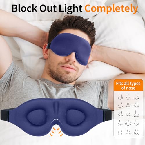 NEWVANGA Sleep Mask for Back and Side Sleeper, Block Out Light, Luxury Sleeping Eye Mask of 3D Night Blindfold, Zero Pressure Breathable Travel Eye Cover Blue - color: Blue