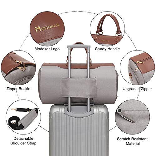 Modoker Convertible Garment Bag with Shoulder Strap, Carry on Garment Duffel Bag for Men Women - 2 in 1 Hanging Suitcase Suit Travel Bags, Caramel - color: Caramel